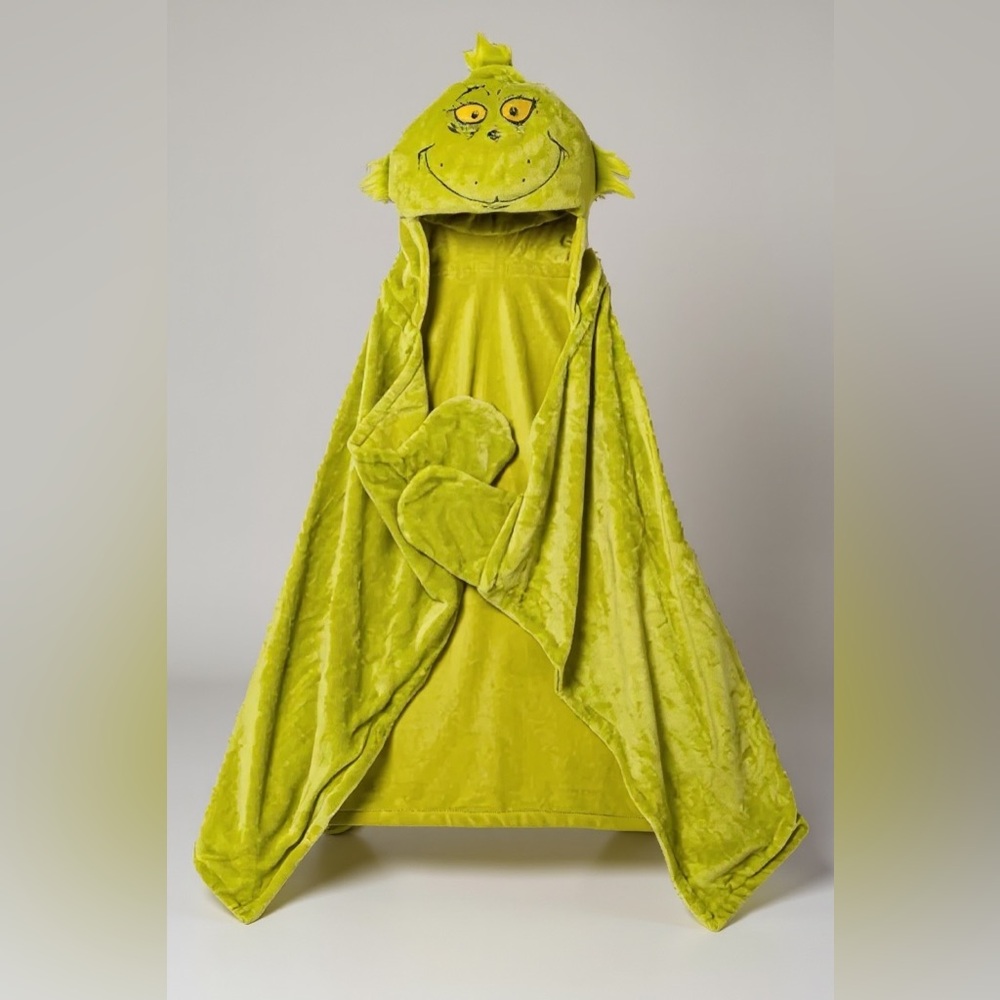 NEW Dr. Seuss The Grinch Kids Hooded Throw Blanket 30"x50" Green Plush Soft Cozy